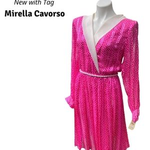 Vintage Mirella Cavorso 100% Silk Polka Dot Dress Made In Italy NWT MSRP $2440
